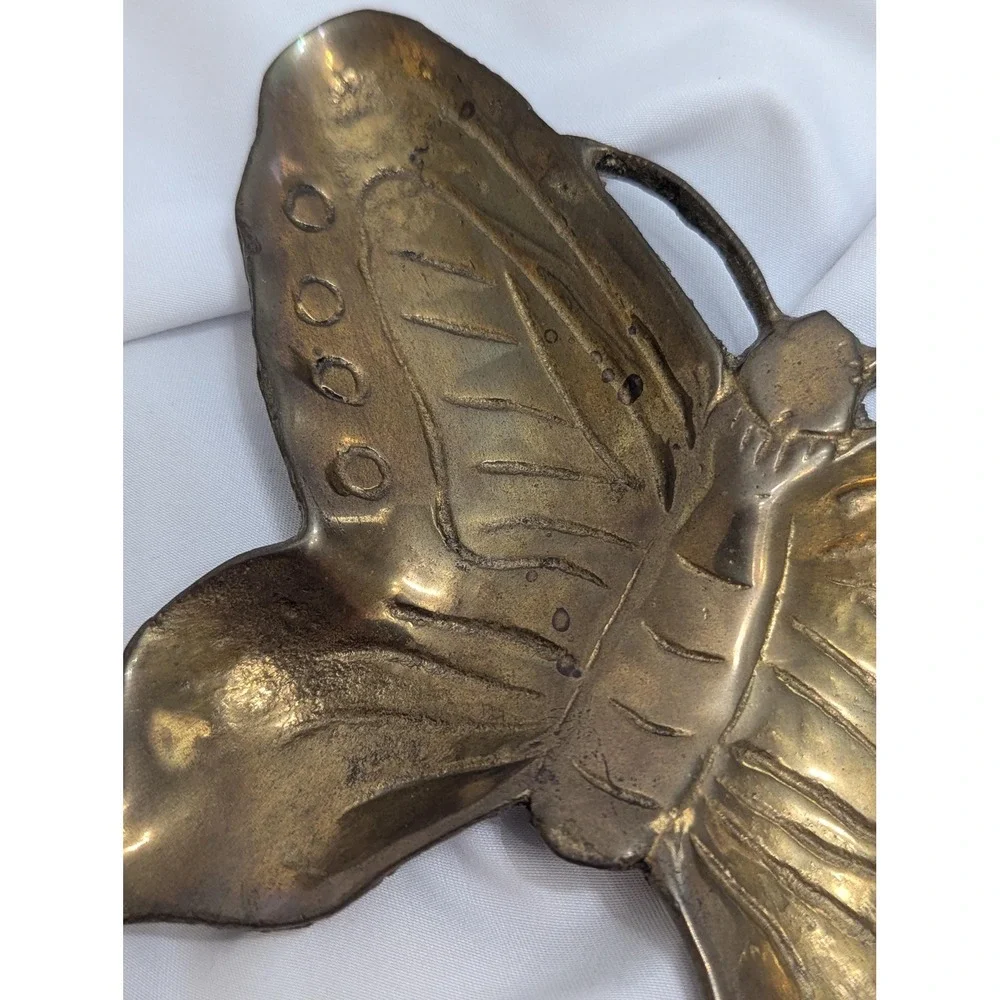 Vintage Brass Butterfly Trinket Dish Boho Cottage Garden Decor by Enesco